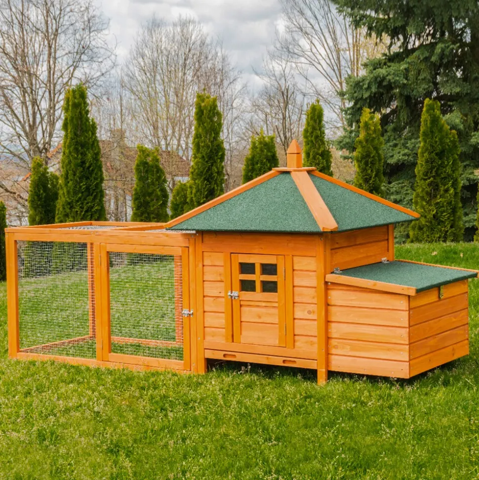 MyAnimal Hühnerstall für 3 Hühner MH-19 mit Auslauf, Hühnerhaus wetterfest imprägniert, Nistkasten (Braun 2.0)