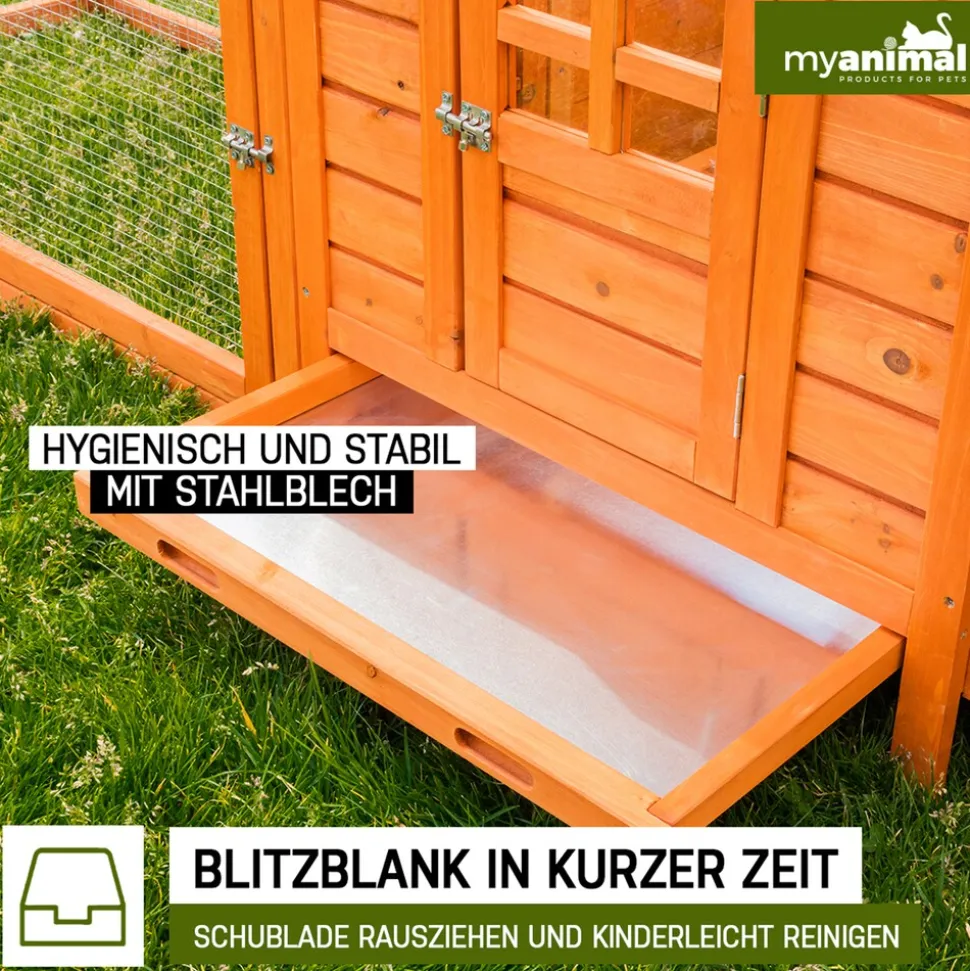 MyAnimal Hühnerstall für 3 Hühner MH-19 mit Auslauf, Hühnerhaus wetterfest imprägniert, Nistkasten (Braun 2.0)