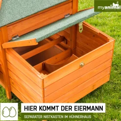 MyAnimal Hühnerstall für 3 Hühner MH-19 mit Auslauf, Hühnerhaus wetterfest imprägniert, Nistkasten (Braun 2.0)