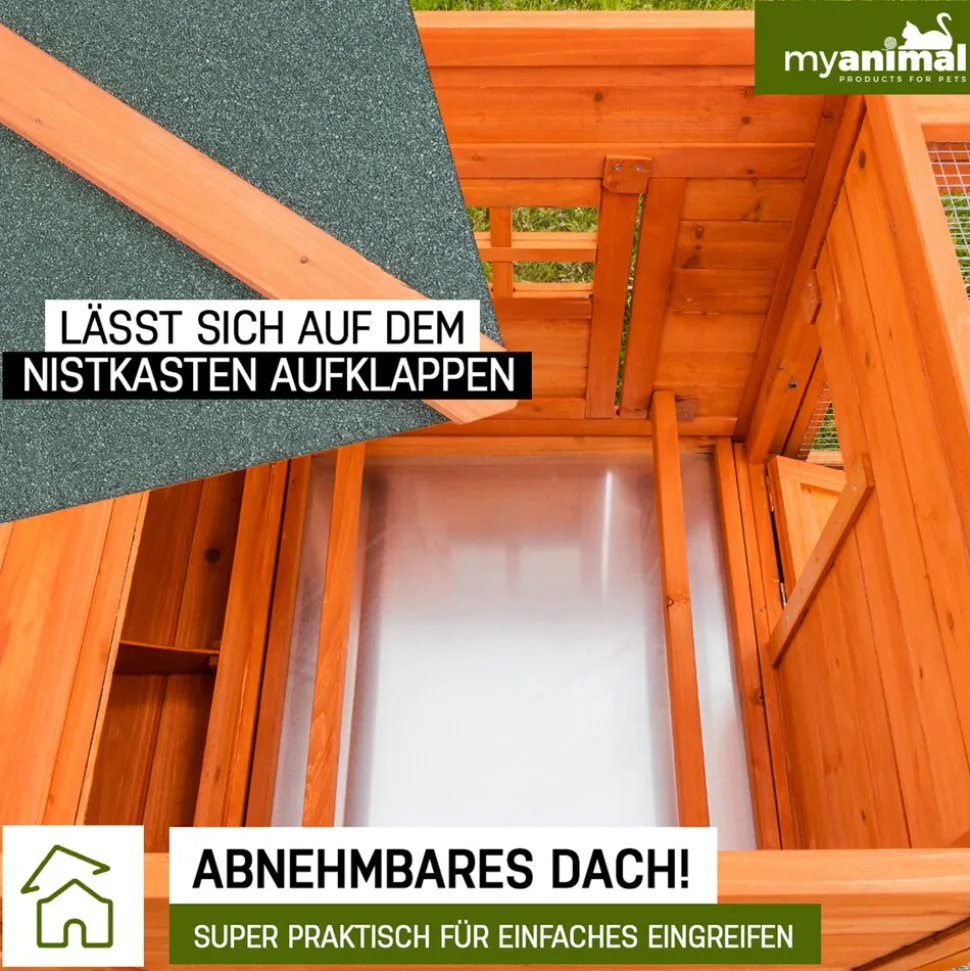 MyAnimal Hühnerstall für 3 Hühner MH-19 mit Auslauf, Hühnerhaus wetterfest imprägniert, Nistkasten (Braun 2.0)