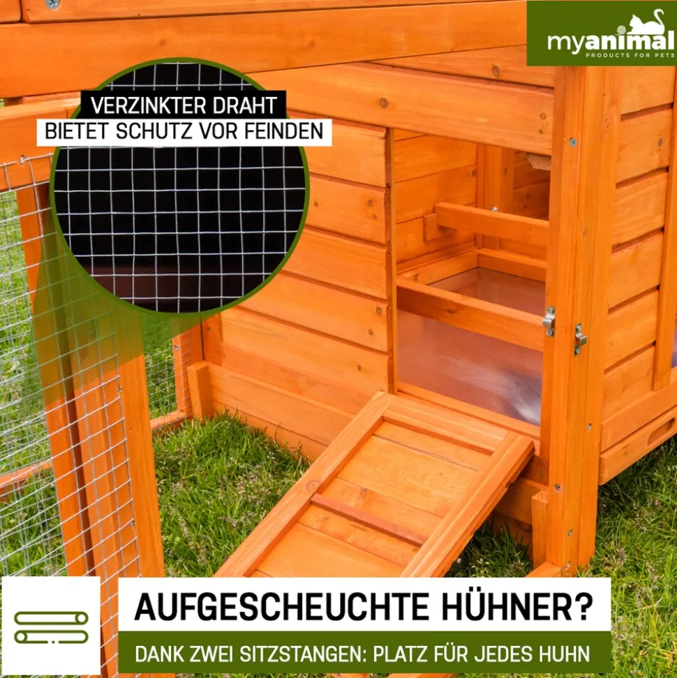 MyAnimal Hühnerstall für 3 Hühner MH-19 mit Auslauf, Hühnerhaus wetterfest imprägniert, Nistkasten (Braun 2.0)