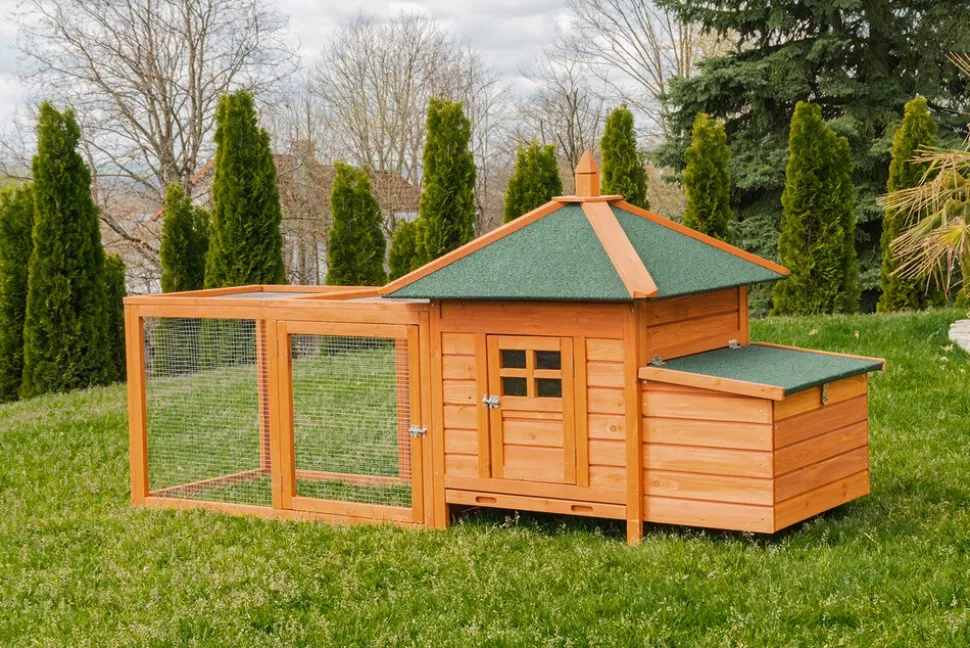 MyAnimal Hühnerstall für 3 Hühner MH-19 mit Auslauf, Hühnerhaus wetterfest imprägniert, Nistkasten (Braun 2.0)