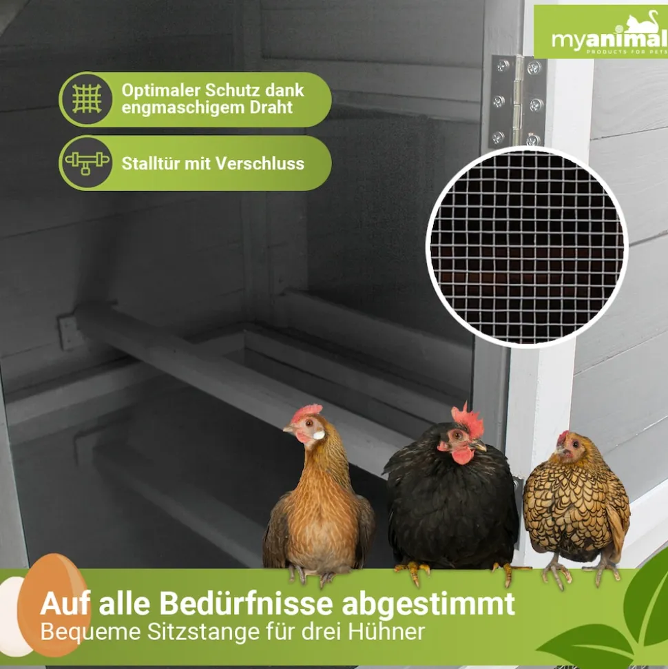 MyAnimal Hühnerstall für 3 Hühner MH-21 mit Eiablage, Dach wasserabweisend, verzinkter Draht