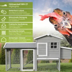 MyAnimal Hühnerstall für 3 Hühner MH-21 mit Eiablage, Dach wasserabweisend, verzinkter Draht