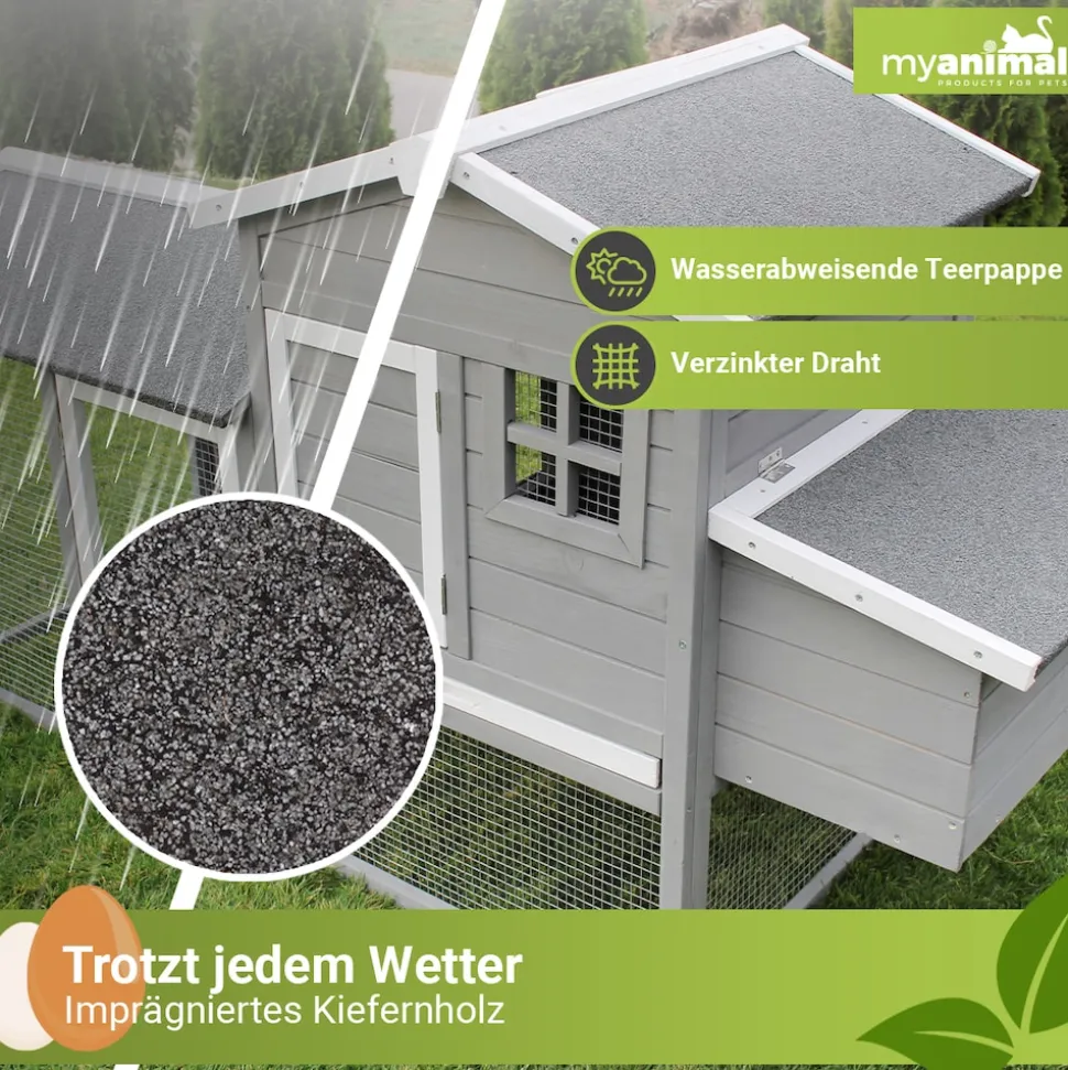 MyAnimal Hühnerstall für 3 Hühner MH-21 mit Eiablage, Dach wasserabweisend, verzinkter Draht