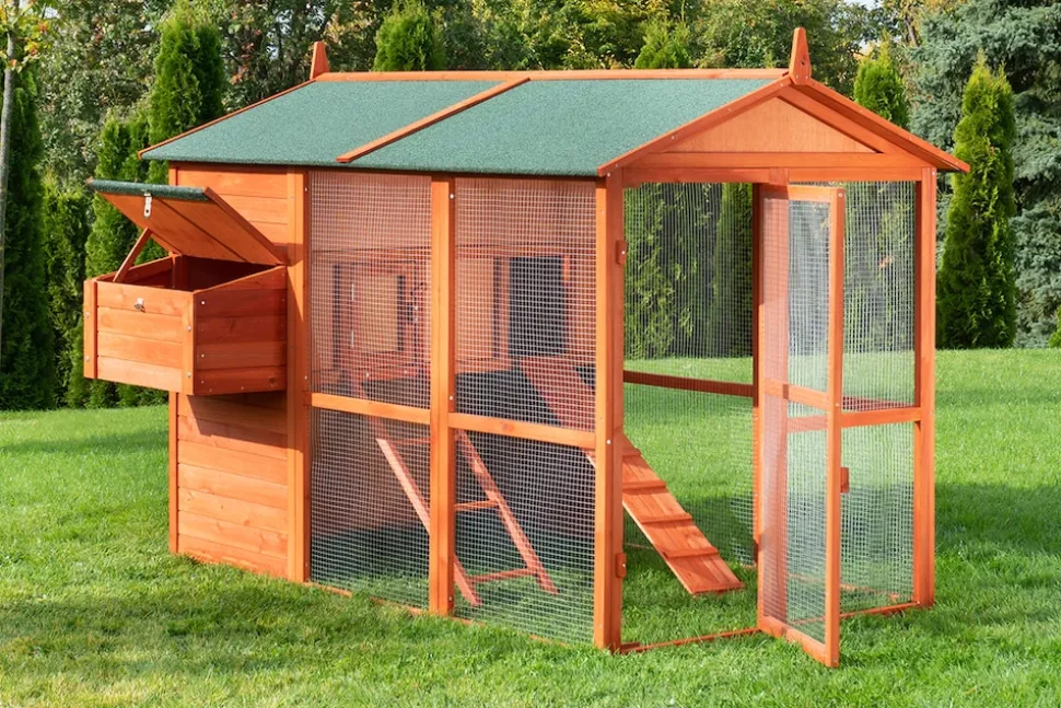 MyAnimal Hühnerstall groß für 7 Hühner MH-15, Hühnerhaus auf 2 qm², mit Auslauf, separates Legenest (Braun)