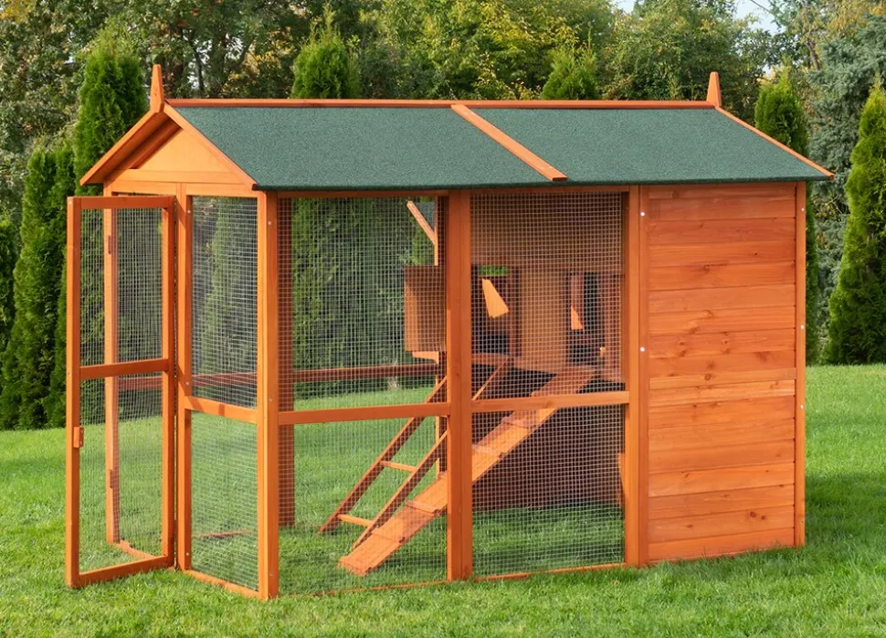 MyAnimal Hühnerstall groß für 7 Hühner MH-15, Hühnerhaus auf 2 qm², mit Auslauf, separates Legenest (Braun)