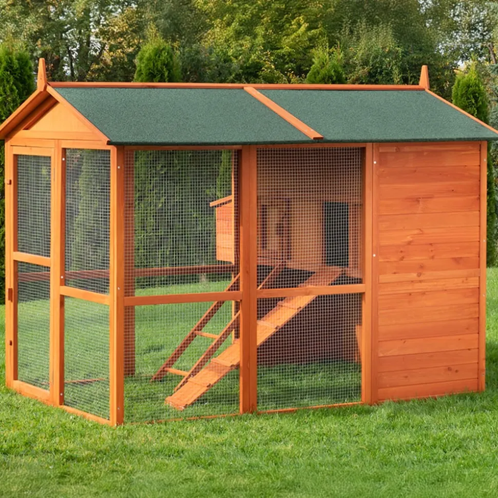 MyAnimal Hühnerstall groß für 7 Hühner MH-15, Hühnerhaus auf 2 qm², mit Auslauf, separates Legenest (Braun)