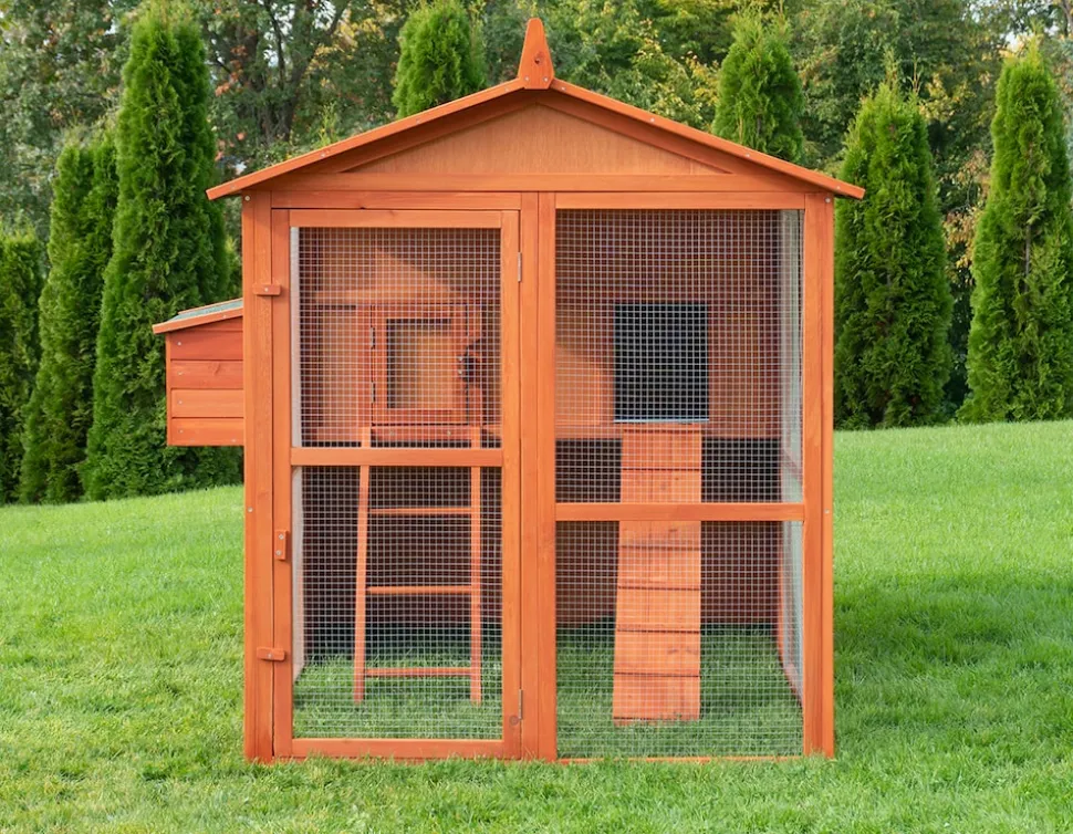 MyAnimal Hühnerstall groß für 7 Hühner MH-15, Hühnerhaus auf 2 qm², mit Auslauf, separates Legenest (Braun)