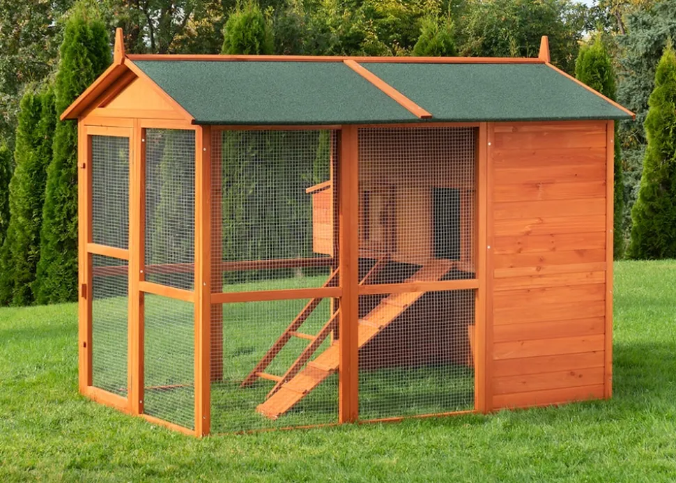 MyAnimal Hühnerstall groß für 7 Hühner MH-15, Hühnerhaus auf 2 qm², mit Auslauf, separates Legenest (Braun)