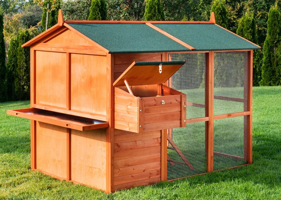 MyAnimal Hühnerstall groß für 7 Hühner MH-15, Hühnerhaus auf 2 qm², mit Auslauf, separates Legenest (Braun)