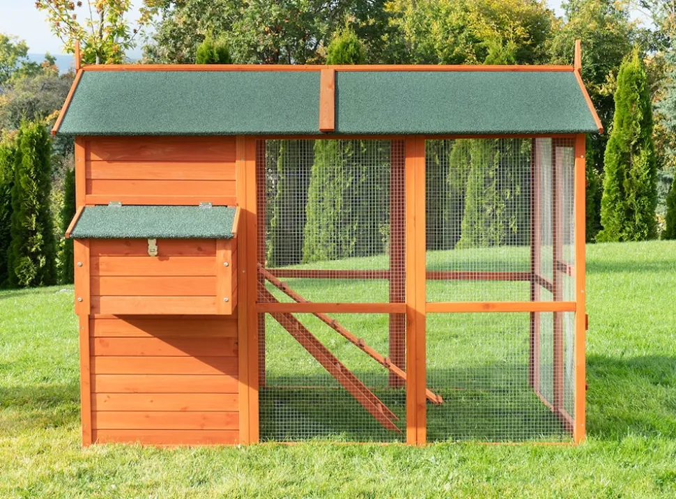 MyAnimal Hühnerstall groß für 7 Hühner MH-15, Hühnerhaus auf 2 qm², mit Auslauf, separates Legenest (Braun)