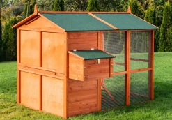 MyAnimal Hühnerstall groß für 7 Hühner MH-15, Hühnerhaus auf 2 qm², mit Auslauf, separates Legenest (Braun)