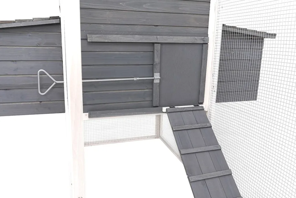 MyAnimal Hühnerstall XXL für 8 Hühner MH-22, Hühnerhaus mit zwei Nistkästen, Auslauf, zwei Ebenen (Grau/Weiß 2.0)