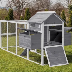 MyAnimal Hühnerstall XXL für 8 Hühner MH-22, Hühnerhaus mit zwei Nistkästen, Auslauf, zwei Ebenen (Grau/Weiß 2.0)