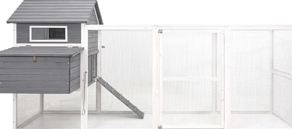 MyAnimal Hühnerstall XXL für 8 Hühner MH-22, Hühnerhaus mit zwei Nistkästen, Auslauf, zwei Ebenen (Grau/Weiß 2.0)