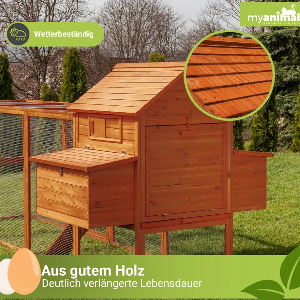 MyAnimal Hühnerstall XXL für 8 Hühner MH-22, Hühnerhaus mit zwei Nistkästen, Auslauf, zwei Ebenen (Grau/Weiß 2.0)