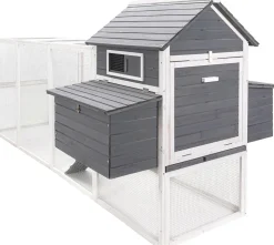 MyAnimal Hühnerstall XXL für 8 Hühner MH-22, Hühnerhaus mit zwei Nistkästen, Auslauf, zwei Ebenen (Grau/Weiß 2.0)