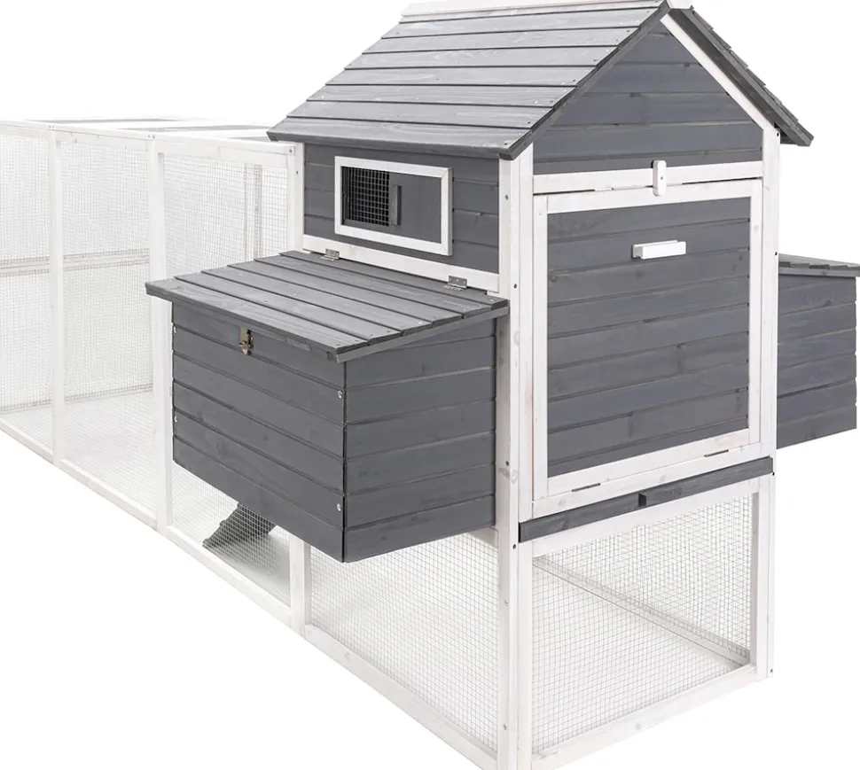 MyAnimal Hühnerstall XXL für 8 Hühner MH-22, Hühnerhaus mit zwei Nistkästen, Auslauf, zwei Ebenen (Grau/Weiß 2.0)