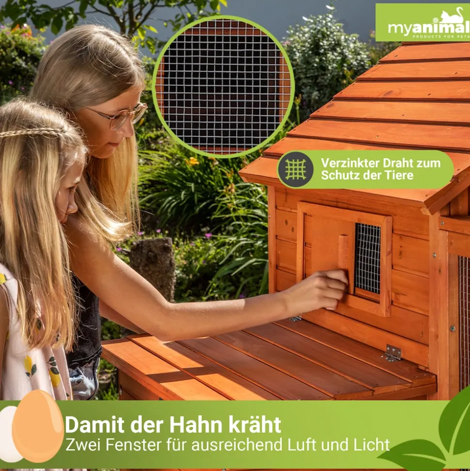 MyAnimal Hühnerstall XXL für 8 Hühner MH-22, Hühnerhaus mit zwei Nistkästen, Auslauf, zwei Ebenen (Grau/Weiß 2.0)