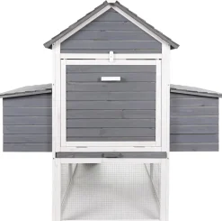 MyAnimal Hühnerstall XXL für 8 Hühner MH-22, Hühnerhaus mit zwei Nistkästen, Auslauf, zwei Ebenen (Grau/Weiß 2.0)