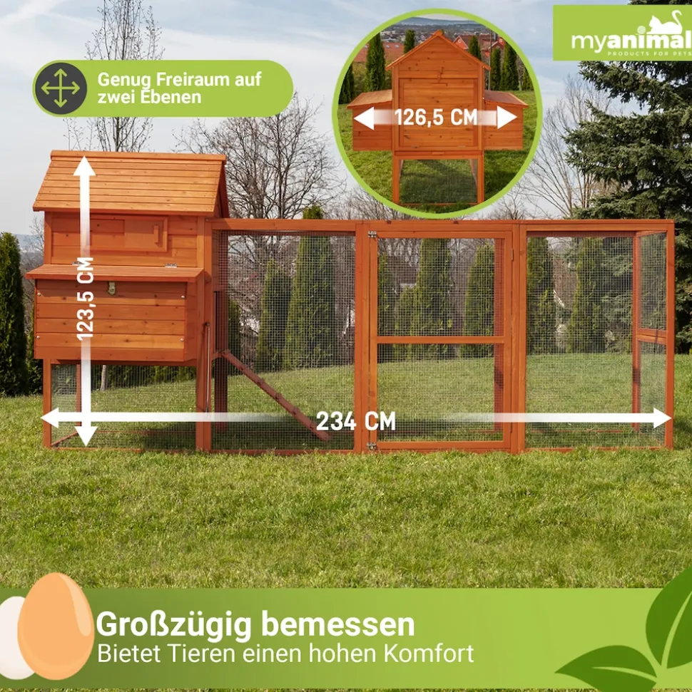 MyAnimal Hühnerstall XXL für 8 Hühner MH-22, Hühnerhaus mit zwei Nistkästen, Auslauf, zwei Ebenen (Grau/Weiß 2.0)