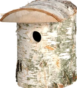 Naturbelassener Birkenholz-Nistkasten, Nisthilfe für Wildvögel, Loch Ø 32 mm, 14 x 14 x 22 cm, Birke