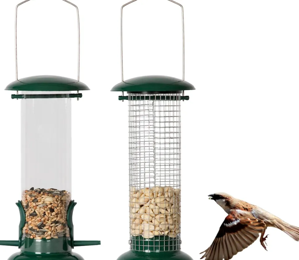 needs&wants® 2er Set: Vogelfutterspender zum Aufhängen Metall Edelstahl Kunststoff, Vogelfutterstation klein Futterstation Vögel Wildvögel