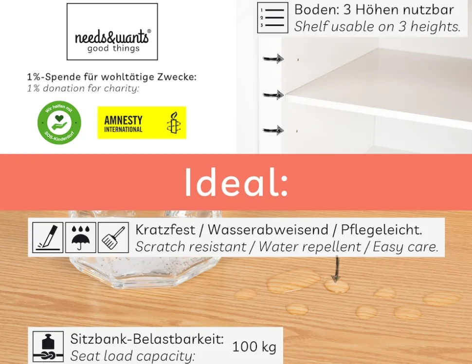 needs&wants® Katzenschrank groß für Katzentoilette XXL aus Holz mit Schuhschrank Sitzkommode, Katzenklo-Schrank Kommode, Design Katzenhaus Toilette Klo, 110 x 50 x 53 cm, weiß braun