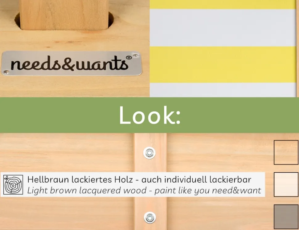 needs&wants® Sandkasten mit Dach Sitzbank und Boden Vlies-Folie, mit Abdeckung Oxford 600D, Sandkiste Holz rechteckig mit Bänken Outdoor Garten Kinder UV-Sonnenschutz, 113x113x113 cm, gelb weiß braun