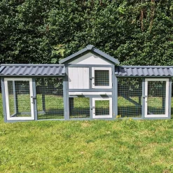 NYVI Hasenstall Picasso mit Auslauf - Grau - XXL Kleintierstall mit Gehege - PVC Dach - Winterfest & Wetterfest für Draußen