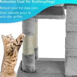 NYVI Katzen Kratzbaum Diego 170 cm Grau - Deluxe Katzenbaum mit Katzenhöhlen, 3 Plattformen und Sisal Kratzsäule