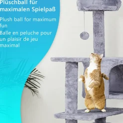 NYVI Katzen Kratzbaum Luzifer 134 cm Grau - Deluxe Katzenbaum mit Katzenhöhlen, Plattformen, Katzenspielzeug und Sisal Kratzsäule