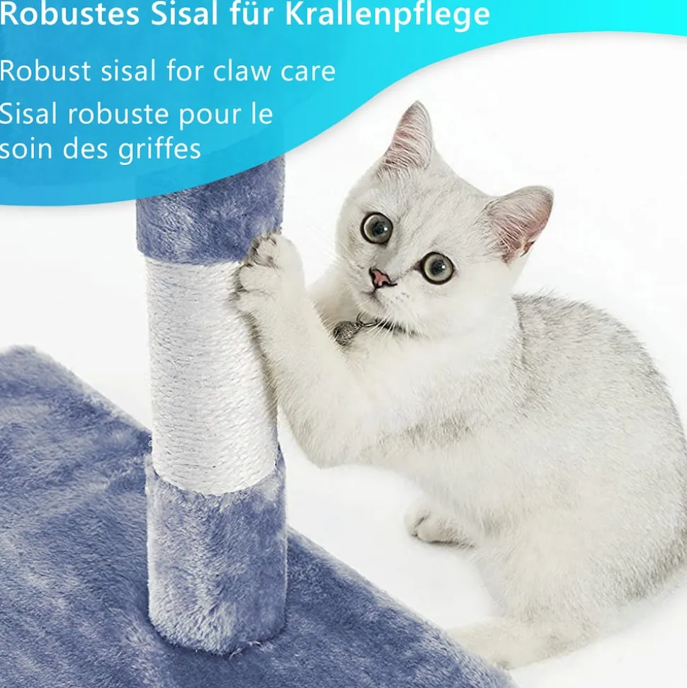 NYVI Katzen Kratzbaum Luzifer 134 cm Grau - Deluxe Katzenbaum mit Katzenhöhlen, Plattformen, Katzenspielzeug und Sisal Kratzsäule