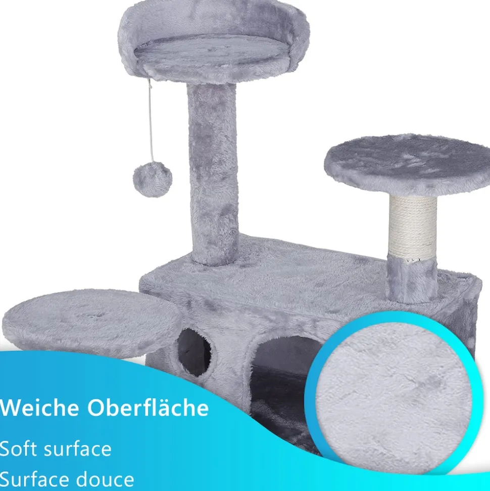 NYVI Katzen Kratzbaum Luzifer 134 cm Grau - Deluxe Katzenbaum mit Katzenhöhlen, Plattformen, Katzenspielzeug und Sisal Kratzsäule