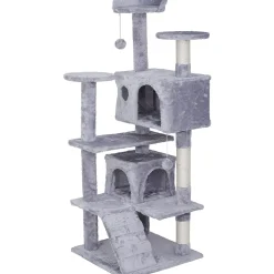 NYVI Katzen Kratzbaum Luzifer 134 cm Grau - Deluxe Katzenbaum mit Katzenhöhlen, Plattformen, Katzenspielzeug und Sisal Kratzsäule