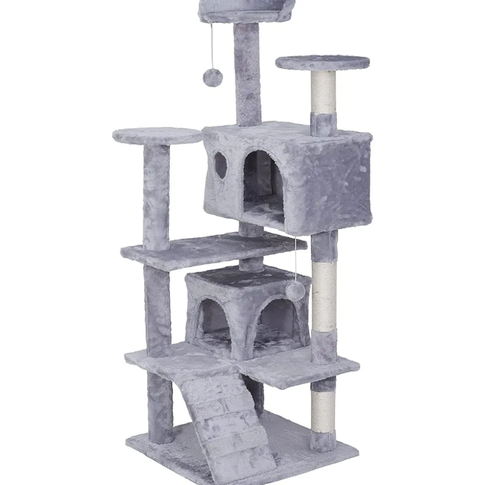 NYVI Katzen Kratzbaum Luzifer 134 cm Grau - Deluxe Katzenbaum mit Katzenhöhlen, Plattformen, Katzenspielzeug und Sisal Kratzsäule