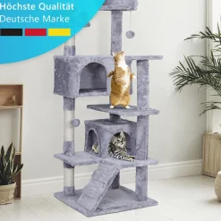 NYVI Katzen Kratzbaum Luzifer 134 cm Grau - Deluxe Katzenbaum mit Katzenhöhlen, Plattformen, Katzenspielzeug und Sisal Kratzsäule