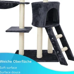 NYVI Katzen Kratzbaum Simba 142 cm Dunkelgrau - Deluxe Katzenbaum mit Katzenhöhle, Spielzeug, Plattform, Sisal Kratzsäule und Hängematte