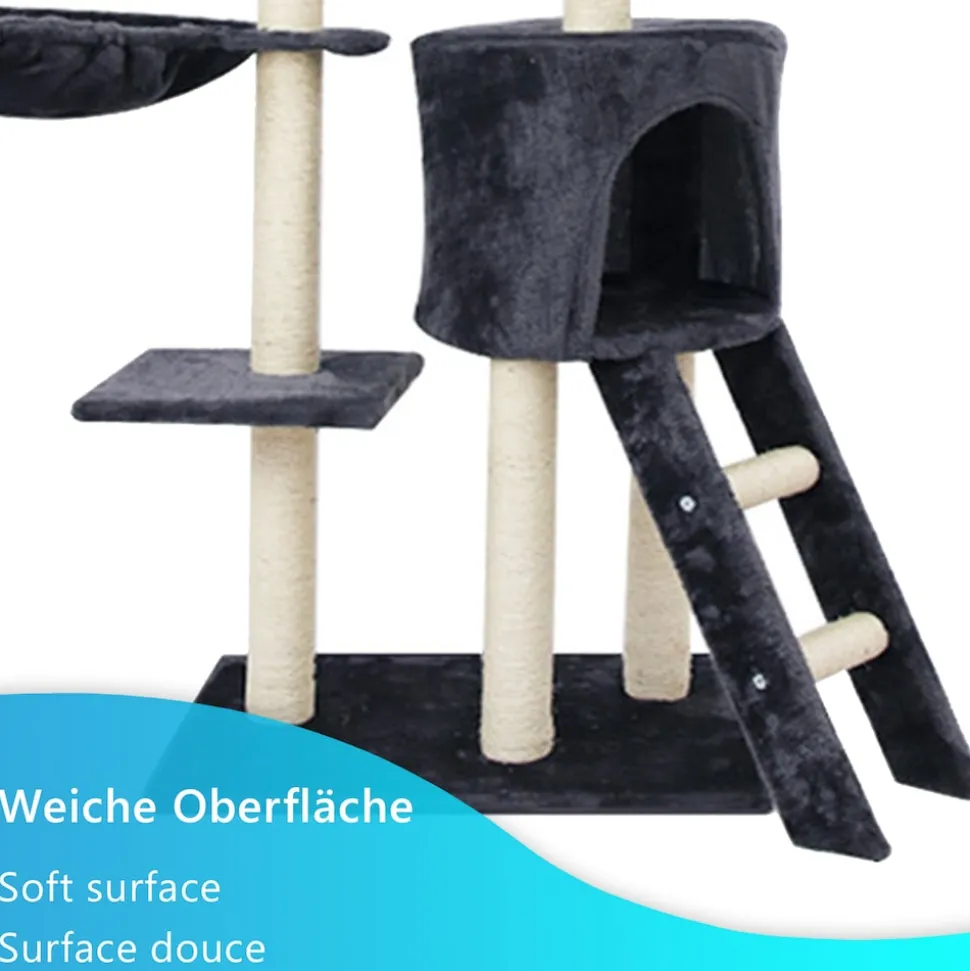 NYVI Katzen Kratzbaum Simba 142 cm Dunkelgrau - Deluxe Katzenbaum mit Katzenhöhle, Spielzeug, Plattform, Sisal Kratzsäule und Hängematte