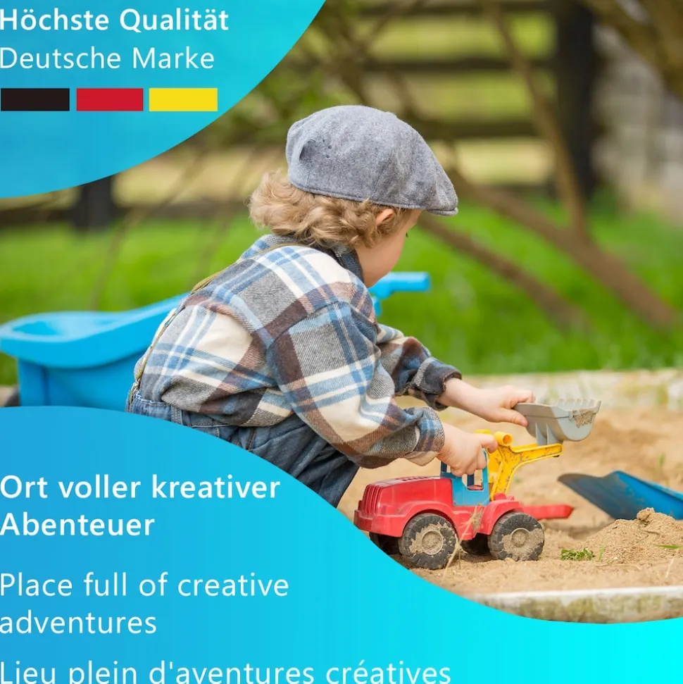 NYVI Kinder Sandkasten NYVIKids Semplice 102x96 cm - Sandkasten mit Abdeckung & 3 Sitzplätze