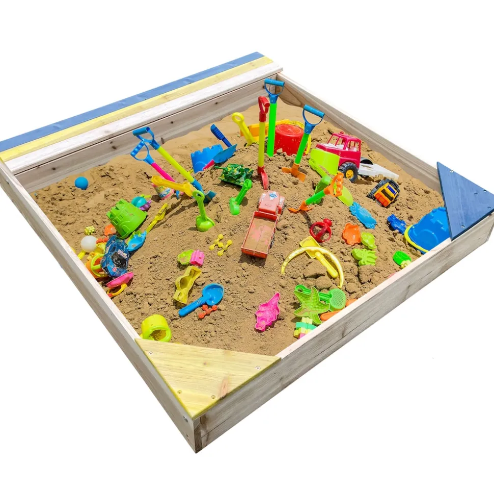 NYVI Kinder Sandkasten NYVIKids Semplice 102x96 cm - Sandkasten mit Abdeckung & 3 Sitzplätze