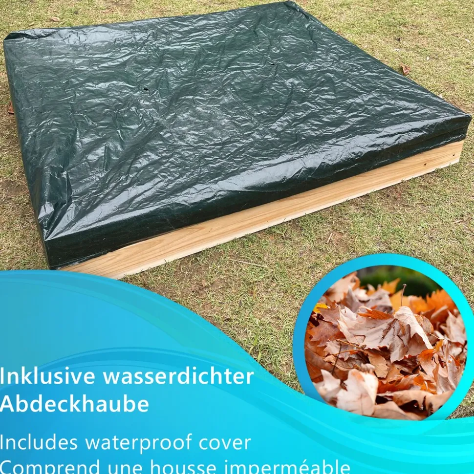 NYVI Kinder Sandkasten NYVIKids Semplice 102x96 cm - Sandkasten mit Abdeckung & 3 Sitzplätze