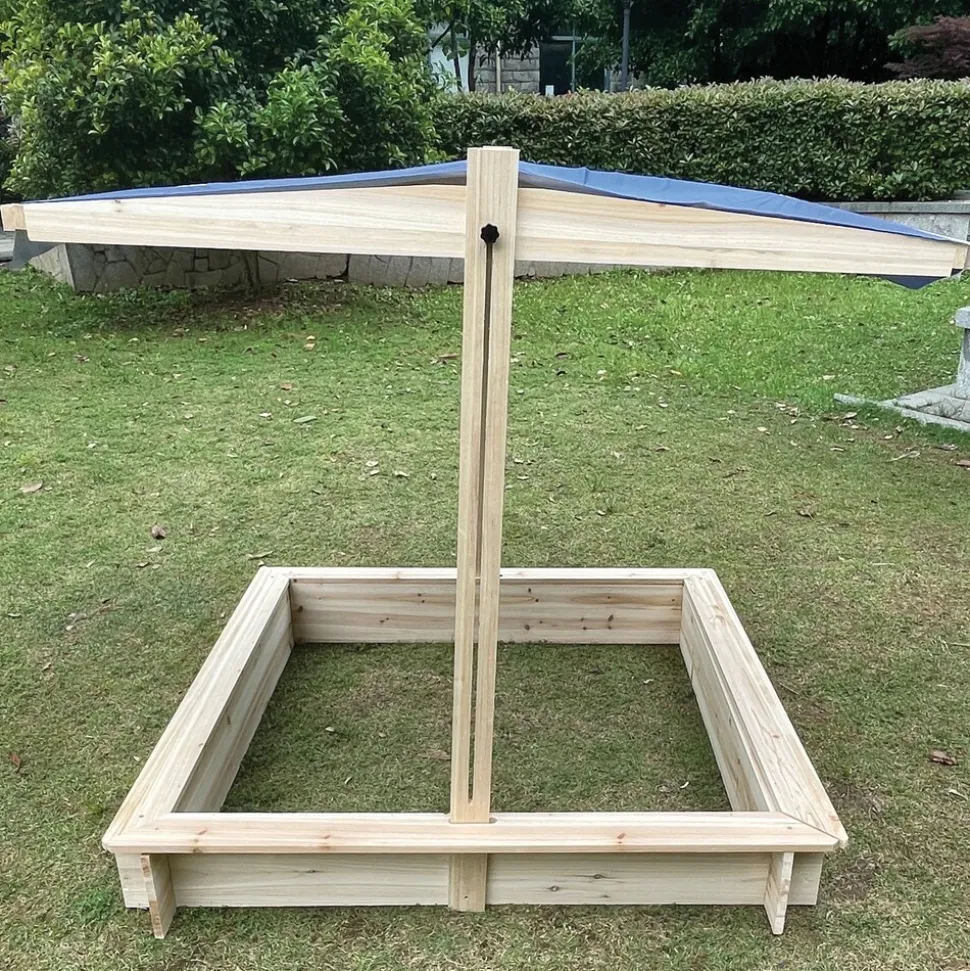 NYVI Sandkasten mit verstellbarem Sonnenschutz 126x118,5x115 cm - Holz - Schutz vor Verunreinigungen, Outdoor Spielkasten
