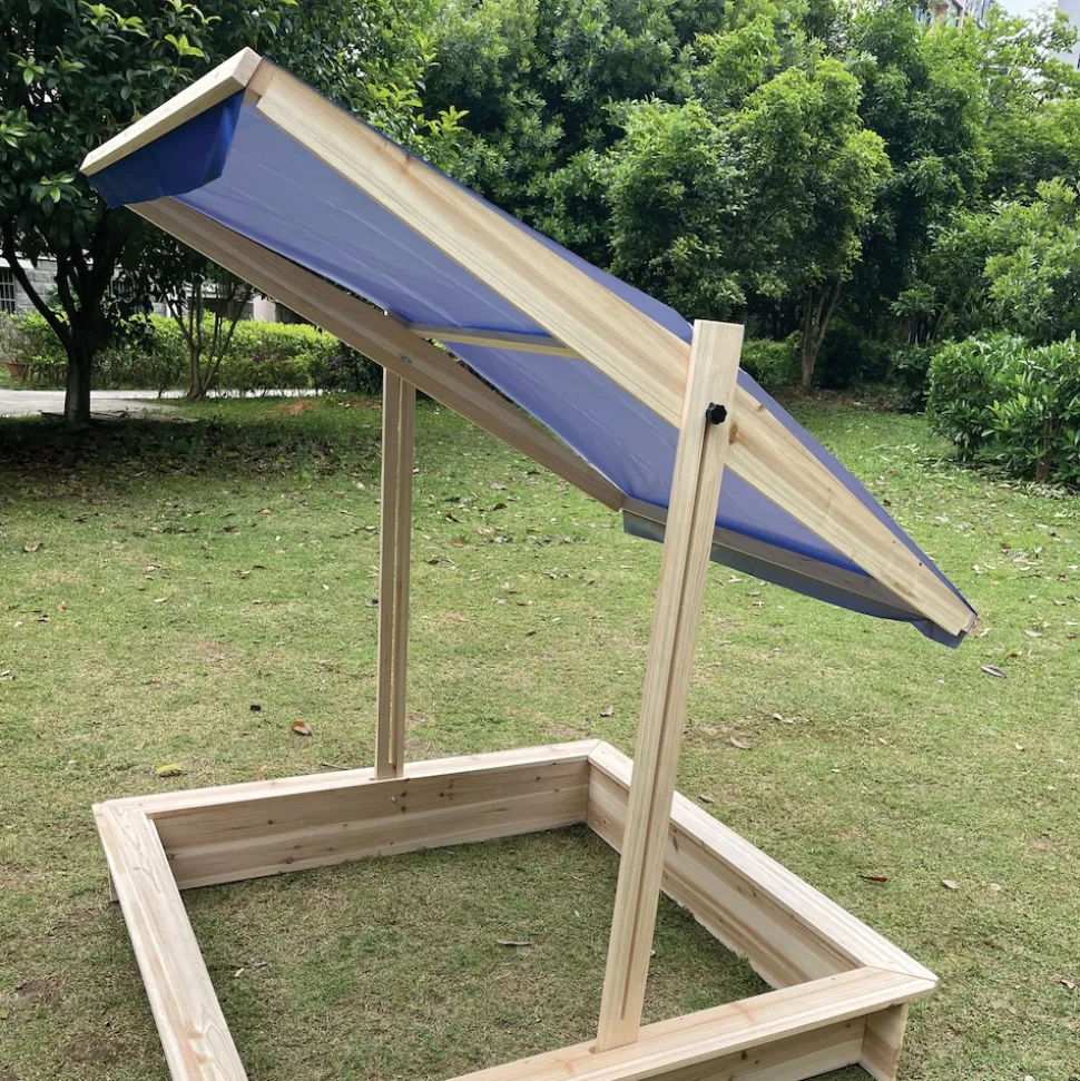NYVI Sandkasten mit verstellbarem Sonnenschutz 126x118,5x115 cm - Holz - Schutz vor Verunreinigungen, Outdoor Spielkasten