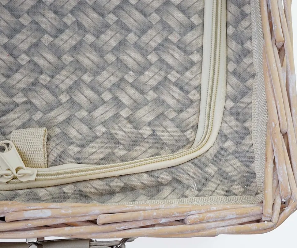 Picknicktasche für 4 Personen, Picknickkorb-Set + Kühlfach, Porzellan Glas Edelstahl, beige