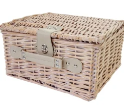 Picknicktasche für 4 Personen, Picknickkorb-Set + Kühlfach, Porzellan Glas Edelstahl, beige