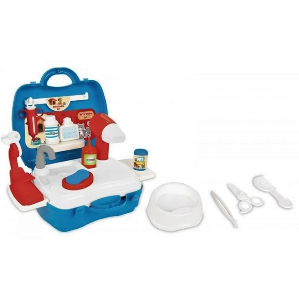 Pilsan Kinderspielzeug Tierarztkoffer 03564 Futternapf Spritze Schere Pinzette blau