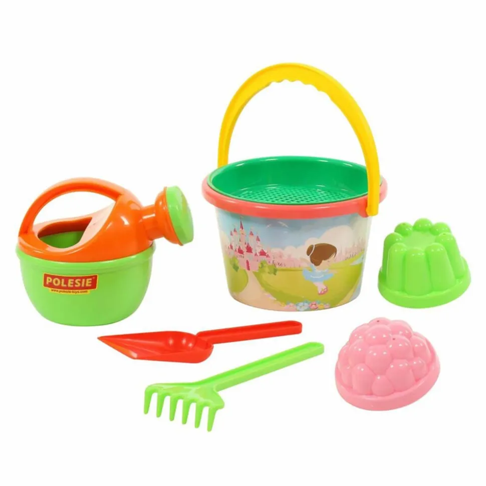 Polesie Sandspielzeug Set 0658 Eimer Schaufel Gießkanne Förmchen Rechen 6-teilig bunt