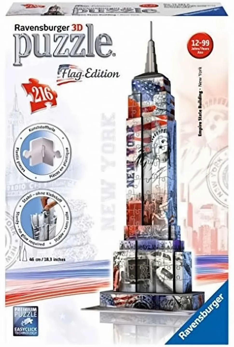 Ravensburger 12583 - Flag Edition Empire State Building - 3D Puzzle-Bauwerke, 216 Teile